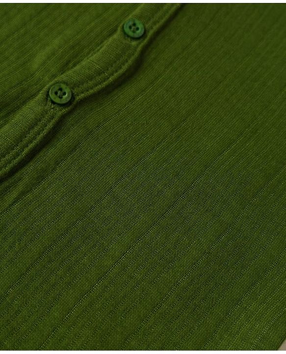 Babyhug Cotton Mix Knit Solid Vest & Pant Thermal Set with Front Open in Olive Green