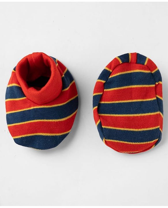 Babyhug 100% Cotton Interlock Knit Striped Mittens & Booties - Maroon