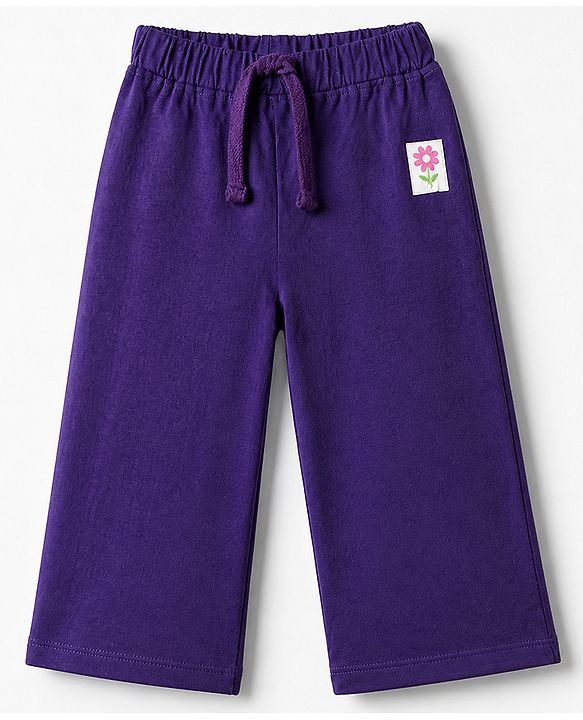 Babyhug Cotton Knit Jogger Fit Full Length Lounge Pants with Flower Patch Pack of 3 in Fuchsia