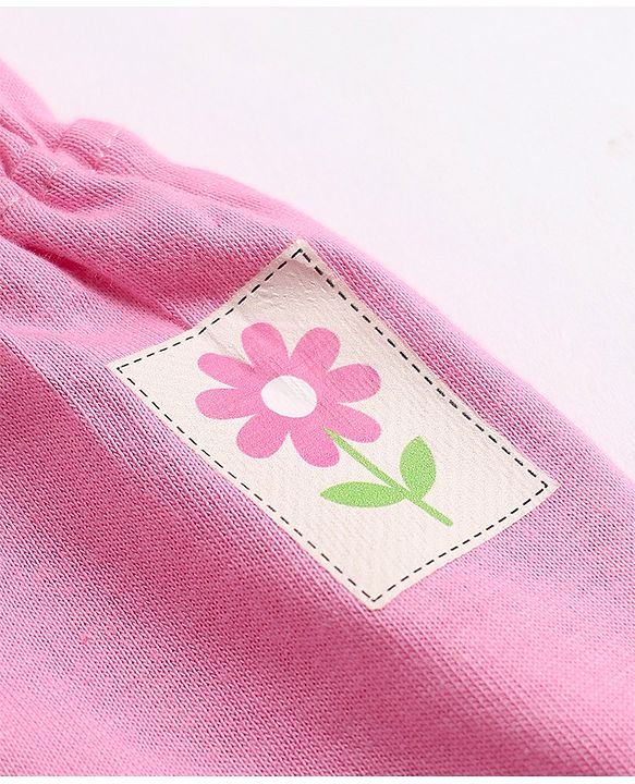 Babyhug Cotton Knit Jogger Fit Full Length Lounge Pants with Flower Patch Pack of 3 in Fuchsia