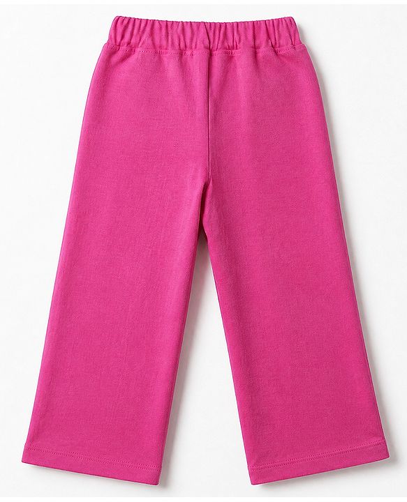 Babyhug Cotton Knit Jogger Fit Full Length Lounge Pants with Flower Patch Pack of 3 in Fuchsia