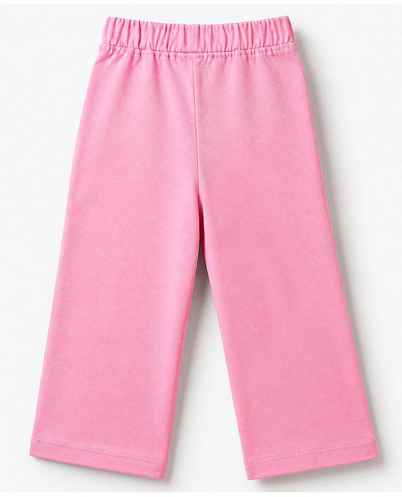 Babyhug Cotton Knit Jogger Fit Full Length Lounge Pants with Flower Patch Pack of 3 in Fuchsia