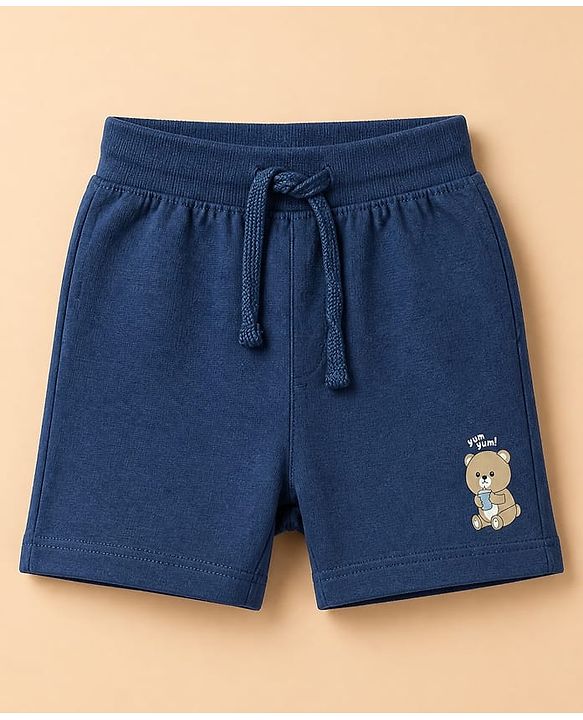 Babyhug 100% Cotton Jersey Knit Shorts with Bear Print in Blue Green & White Pack of 3