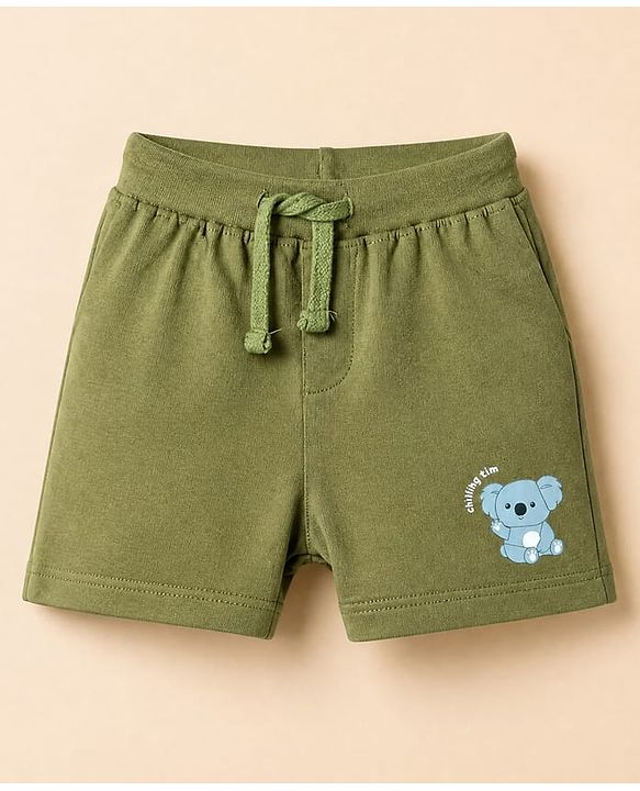 Babyhug 100% Cotton Jersey Knit Shorts with Bear Print in Blue Green & White Pack of 3