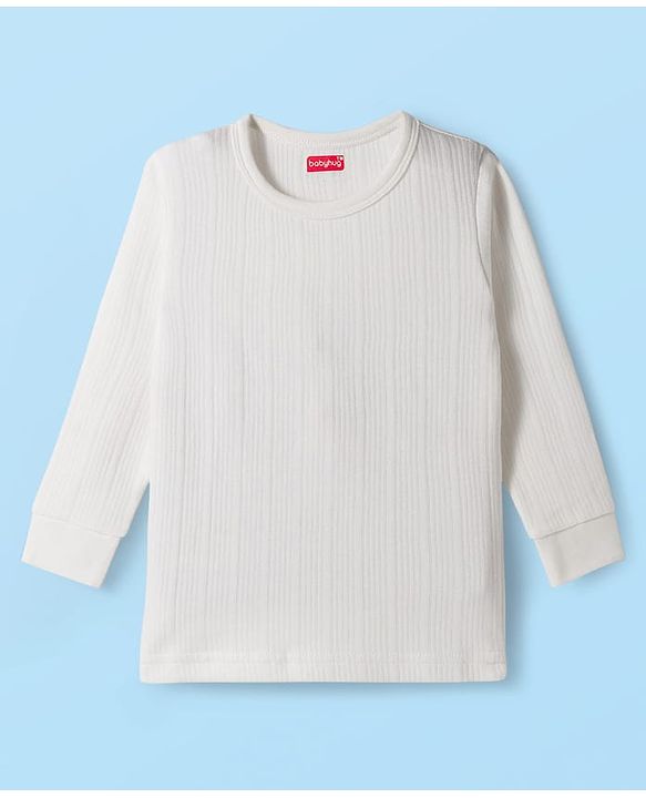 Babyhug Cotton Mix Knit 3 Piece Solid Pullover, Vest & Pants Thermal Set - Offwhite