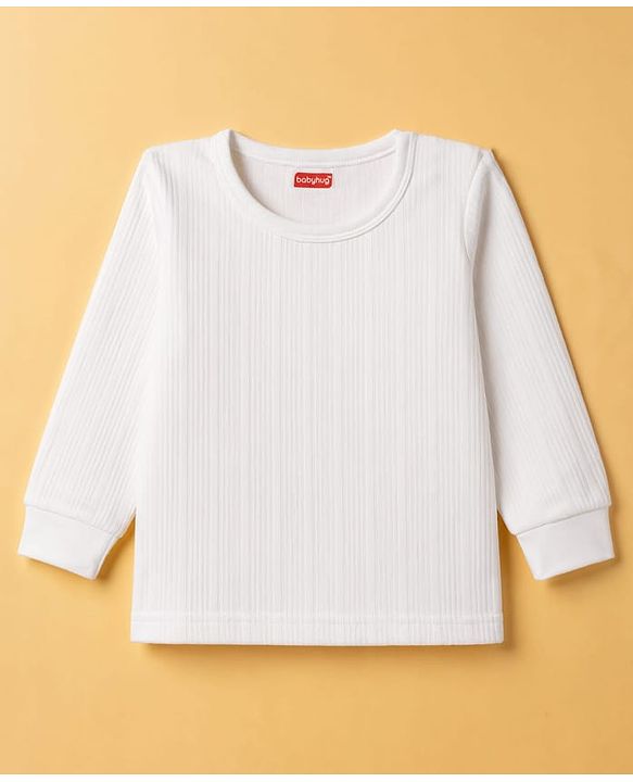 Babyhug Cotton Mix Knit 3 Piece Solid Pullover, Vest & Pants Thermal Set - Offwhite