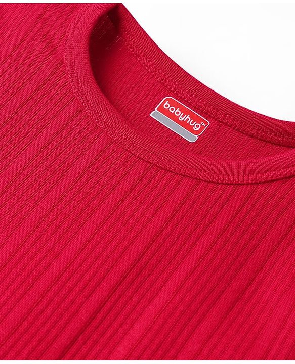Babyhug Cotton Mix Knit 3 Piece Solid Pullover, Vest & Pant Thermal Set - Red