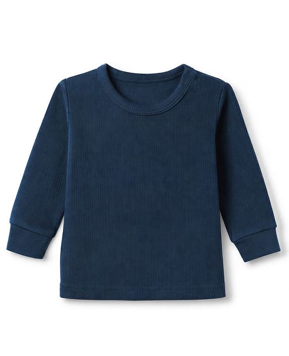 Babyhug Knit Full Sleeves Solid Vests & Pant Thermal Inner Wear - Navy Blue