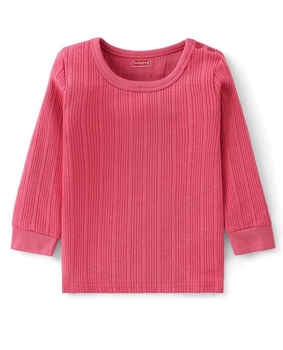 Babyhug Cotton Mix Knit 3 Piece Solid Pullover, Vest & Pant Thermal Set - Coral