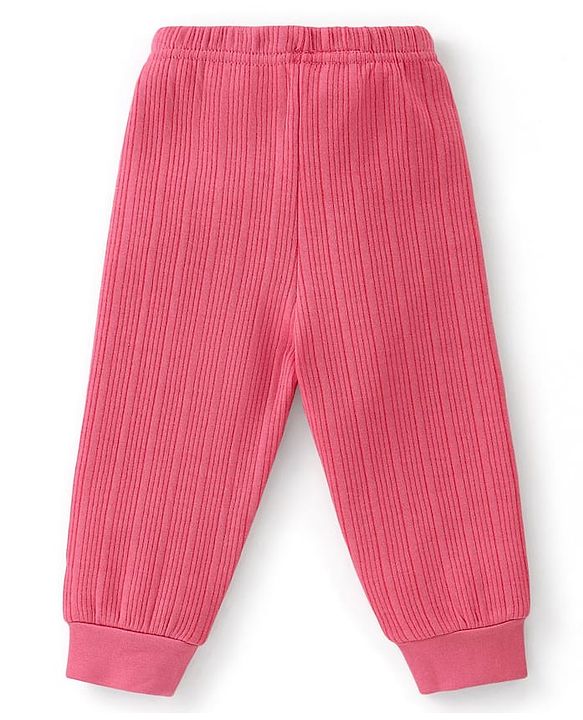 Babyhug Cotton Mix Knit 3 Piece Solid Pullover, Vest & Pant Thermal Set - Coral