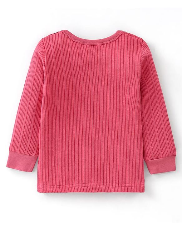 Babyhug Cotton Mix Knit 3 Piece Solid Pullover, Vest & Pant Thermal Set - Coral