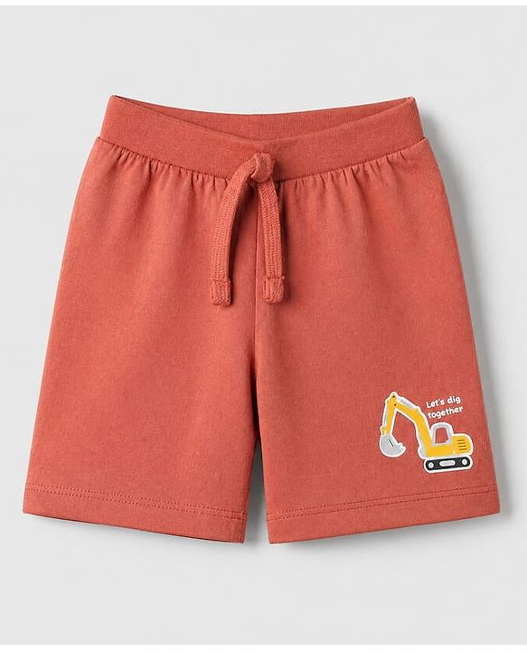 Babyhug Cotton Single Jersey Mid Thigh Shorts With Vehicle Print Pack of 3 Red Yellow Green
