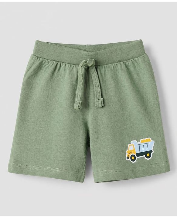 Babyhug Cotton Single Jersey Mid Thigh Shorts With Vehicle Print Pack of 3 Red Yellow Green