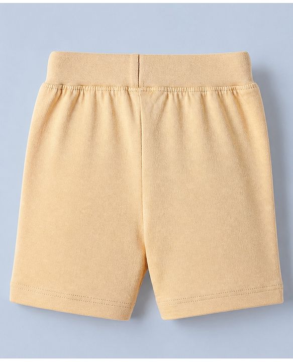 Babyhug Cotton Knit Shorts with Dinosaur Print Pack of 2 in Green Beige Color