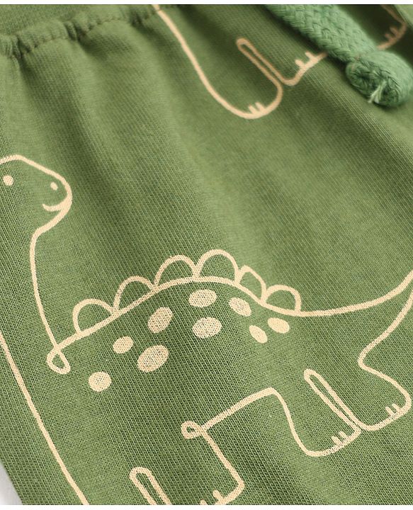 Babyhug Cotton Knit Shorts with Dinosaur Print Pack of 2 in Green Beige Color