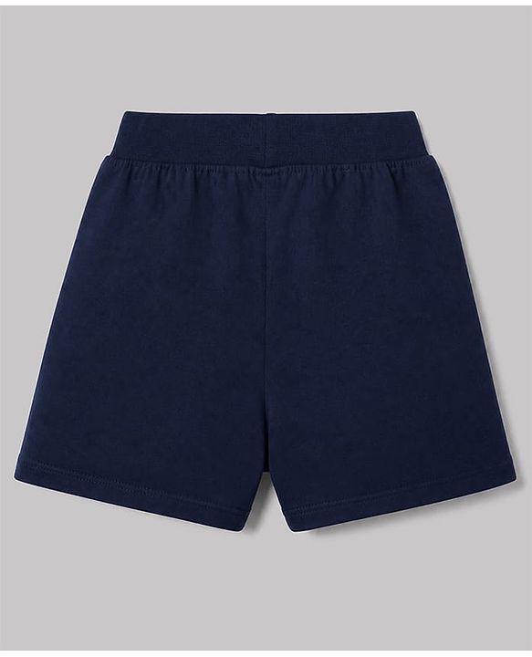 Babyhug 100% Cotton Jersey Knit Shorts With Bear & Text Print Pack of 2 - Cream & Navy Blue