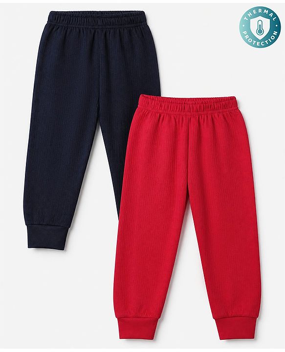 Babyhug Knit Solid Thermal Leggings Pack of 2 -Navy & Red