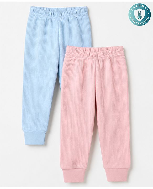 Babyhug Knit Solid Thermal Leggings Pack of 2 - Pink & Light Blue