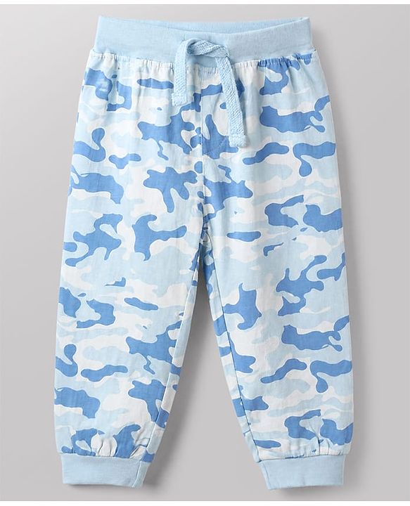 Babyhug Cotton Jersey Knit Camouflage Printed Lounge Pant Pack of 3 - Blue Grey Yellow