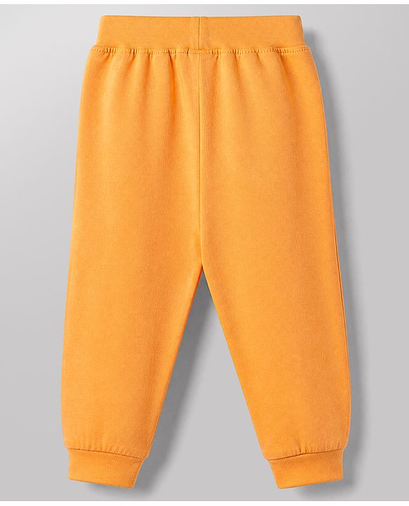 Babyhug Cotton Knit Jogger Fit Full Length Lounge Pant With Text & Dino Print Pack of 3 in Orange White