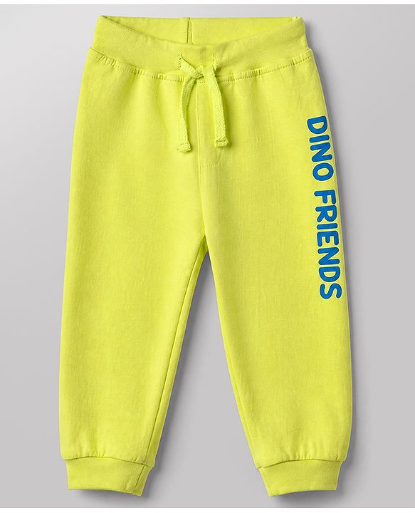 Babyhug Cotton Knit Jogger Fit Full Length Lounge Pant With Text & Dino Print Pack of 3 in Orange White