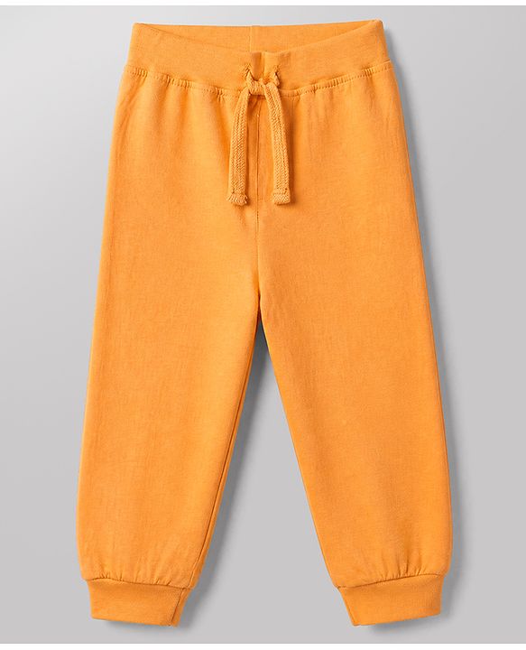 Babyhug Cotton Knit Jogger Fit Full Length Lounge Pant With Text & Dino Print Pack of 3 in Orange White