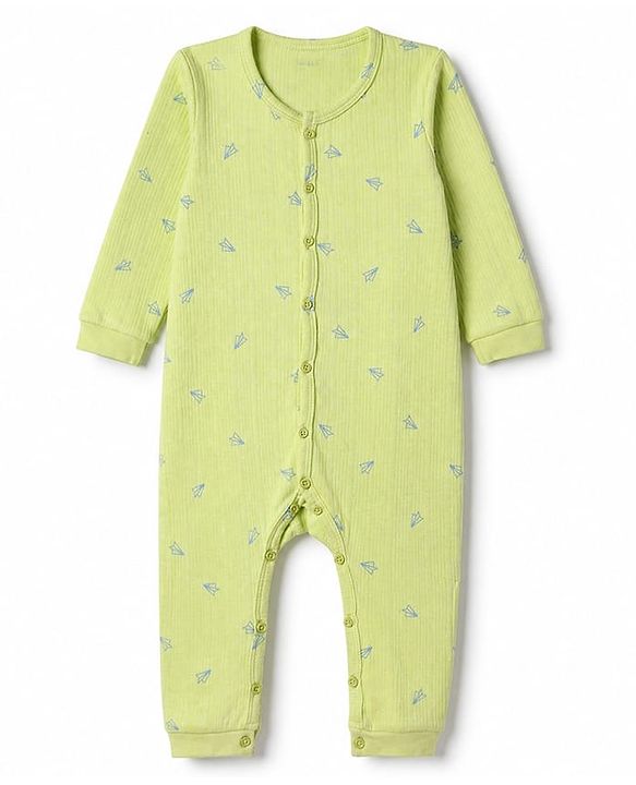 Babyhug Cotton Mix Knit Thermal Romper With Kite Print - Lemon yellow