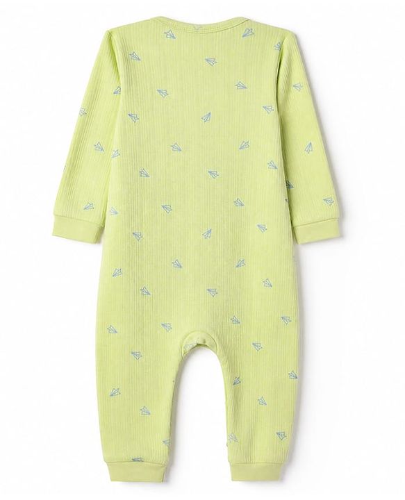 Babyhug Cotton Mix Knit Thermal Romper With Kite Print - Lemon yellow