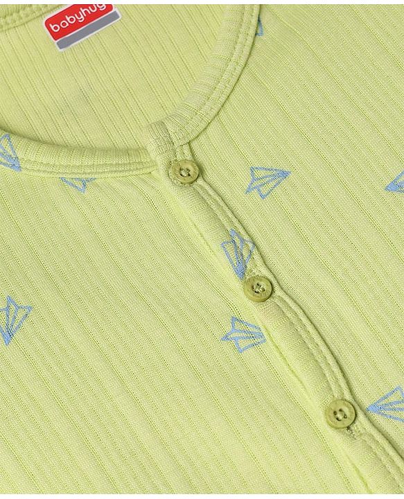 Babyhug Cotton Mix Knit Thermal Romper With Kite Print - Lemon yellow