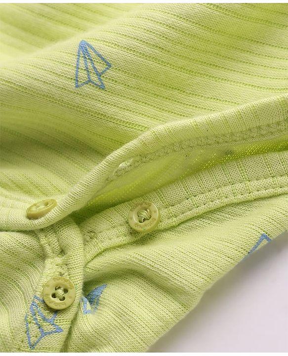 Babyhug Cotton Mix Knit Thermal Romper With Kite Print - Lemon yellow