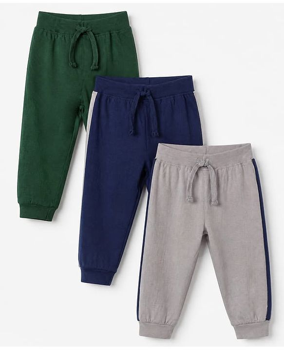 Babyhug Cotton Knit Jogger Fit Full Length Solid Lounge Pant with Ribbed Waist Pack of 3 in Grey