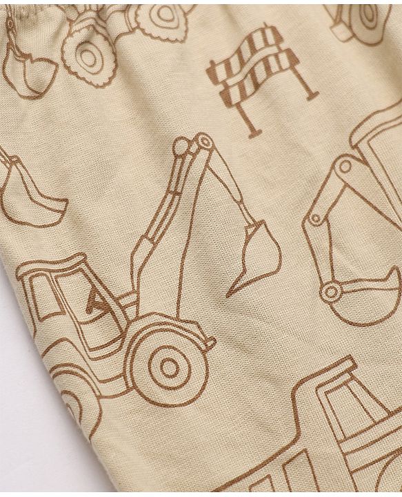 Babyhug Cotton Jersey Knit Full Length Lounge Pants with Jogger Fit and Construction Vehicles Print Pack of 3 in Blue Red & Off white