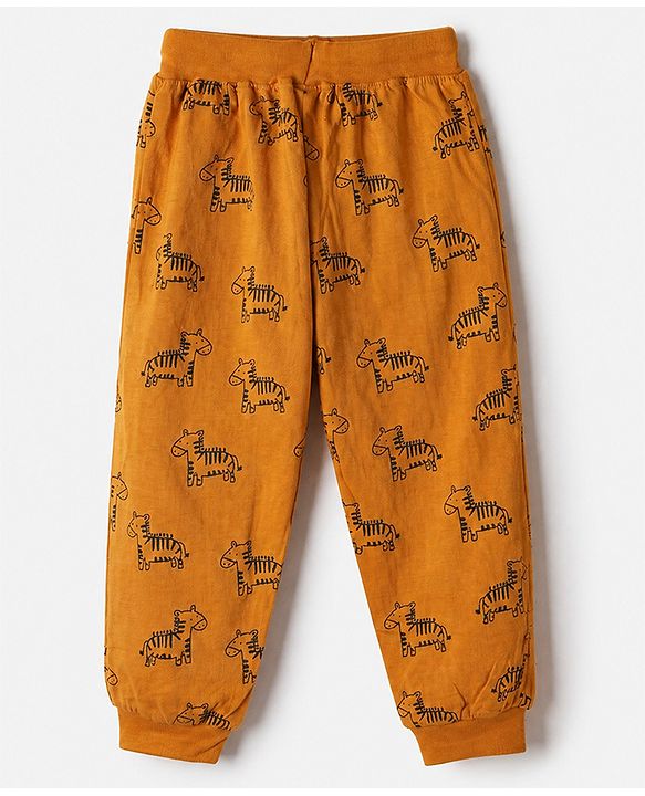 Babyhug Cotton Knit Full Length Jogger Fit Lounge Pant With Animal Print Pack of 3 in Navy Blue Grey Yellow