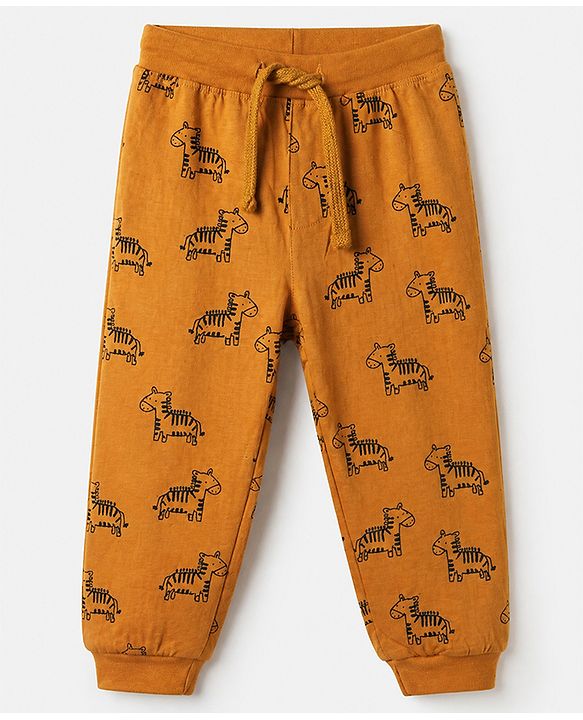 Babyhug Cotton Knit Full Length Jogger Fit Lounge Pant With Animal Print Pack of 3 in Navy Blue Grey Yellow