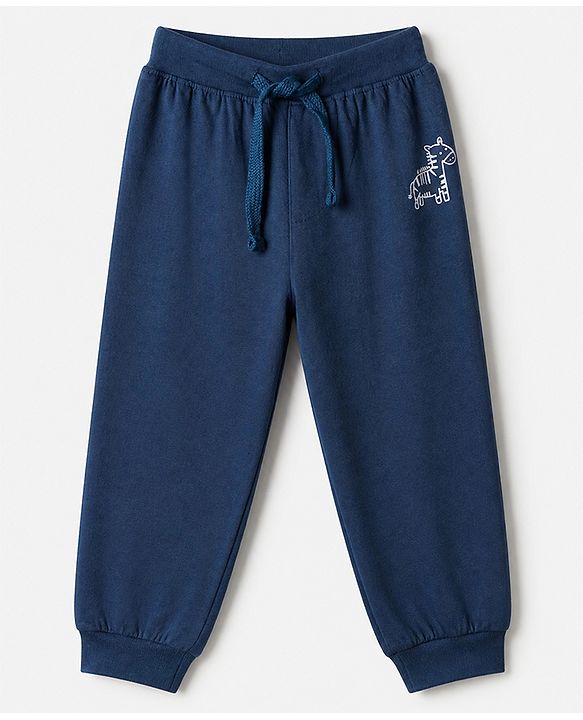 Babyhug Cotton Knit Full Length Jogger Fit Lounge Pant With Animal Print Pack of 3 in Navy Blue Grey Yellow