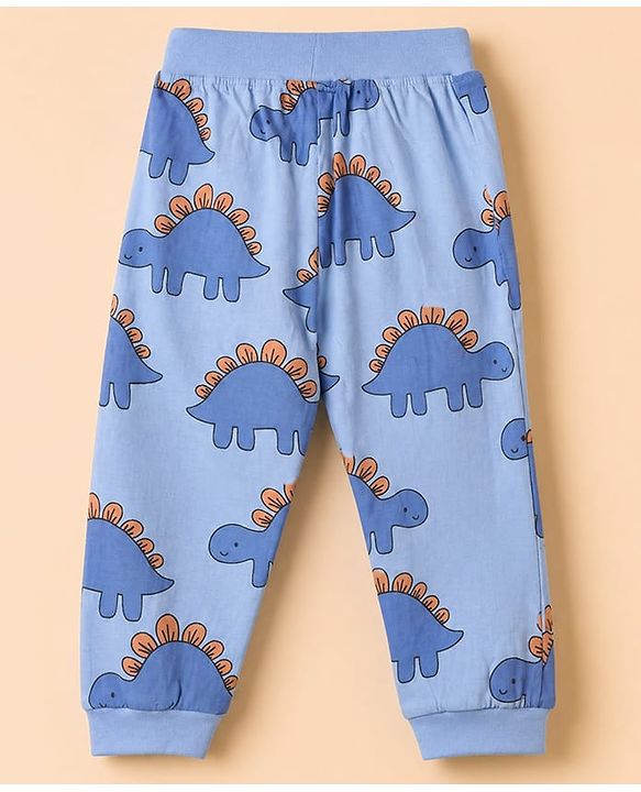 Babyhug Cotton Jersey Knit Full Length Lounge Pant with Dino Print in Blue & White Pack of 3
