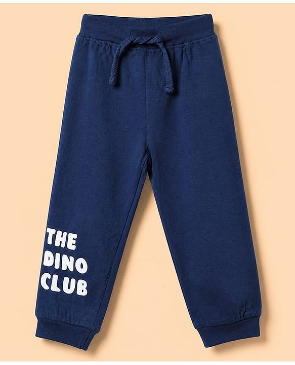 Babyhug Cotton Jersey Knit Full Length Lounge Pant with Dino Print in Blue & White Pack of 3