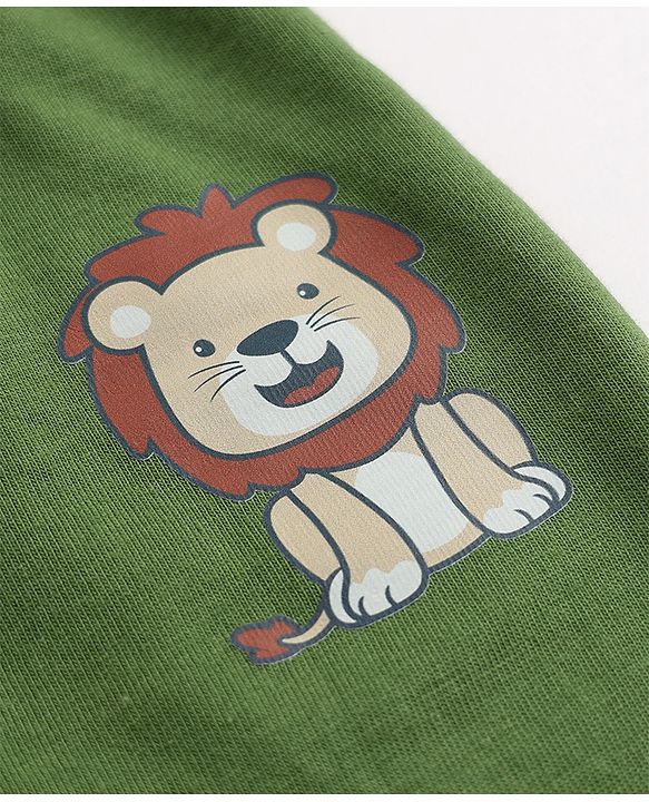 Babyhug Cotton Jersey Knit Full Length Lounge Pants with Lion & Elephant Print in Brown Green & Beige Pack of 3
