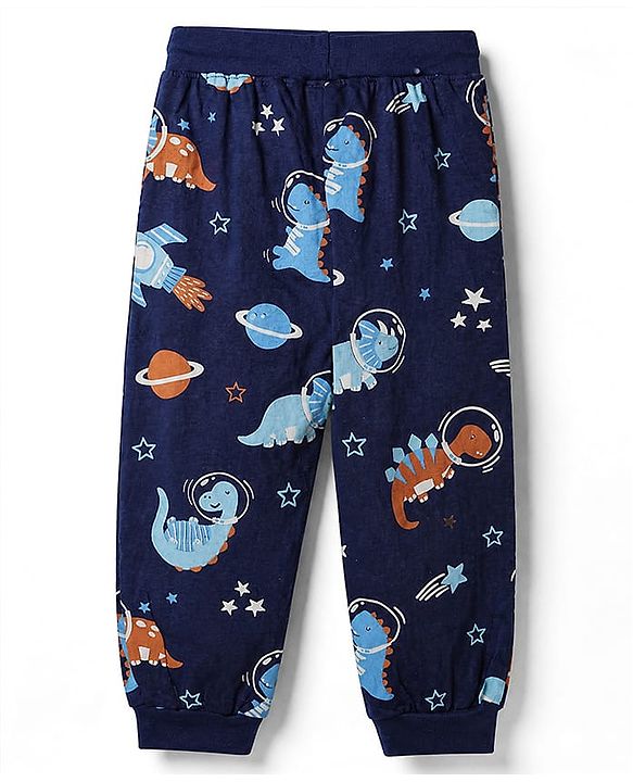 Babyhug Cotton Knit Full Length Jogger Fit Lounge Pant With Animal Print Pack of 3 in Navy Blue Grey Yellow