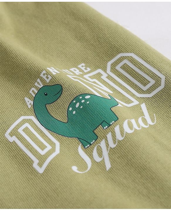Babyhug Cotton Knit Full Length Jogger Fit Lounge Pant With Dino Print Pack of 2 in Green