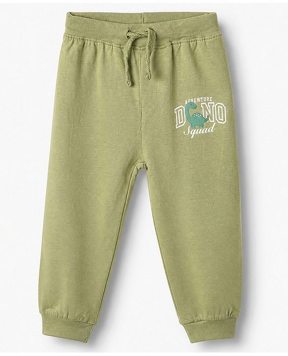 Babyhug Cotton Knit Full Length Jogger Fit Lounge Pant With Dino Print Pack of 2 in Green
