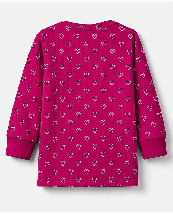 Babyhug Cotton Knit Full Sleeves Front open Thermal Inner Wear Set With Heart Print- Fuchsia