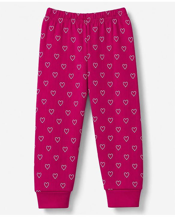 Babyhug Cotton Knit Full Sleeves Front open Thermal Inner Wear Set With Heart Print- Fuchsia