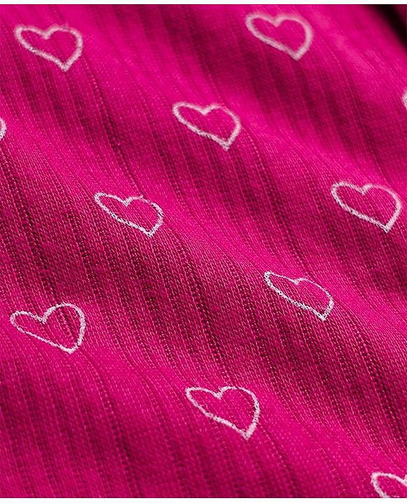 Babyhug Cotton Knit Full Sleeves Front open Thermal Inner Wear Set With Heart Print- Fuchsia