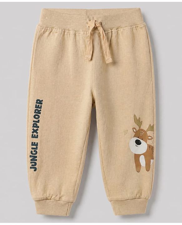Babyhug Cotton Jersey Knit Jogger Fit Full Length Lounge Pant Pack of 2 With Deer Print in Red