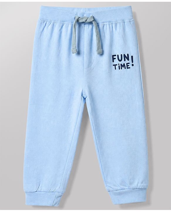 Babyhug Cotton Jersey Knit Full Length Lounge Pants With Vehicles & Fun Time Text Print Pack of 2 - Blue & Grey