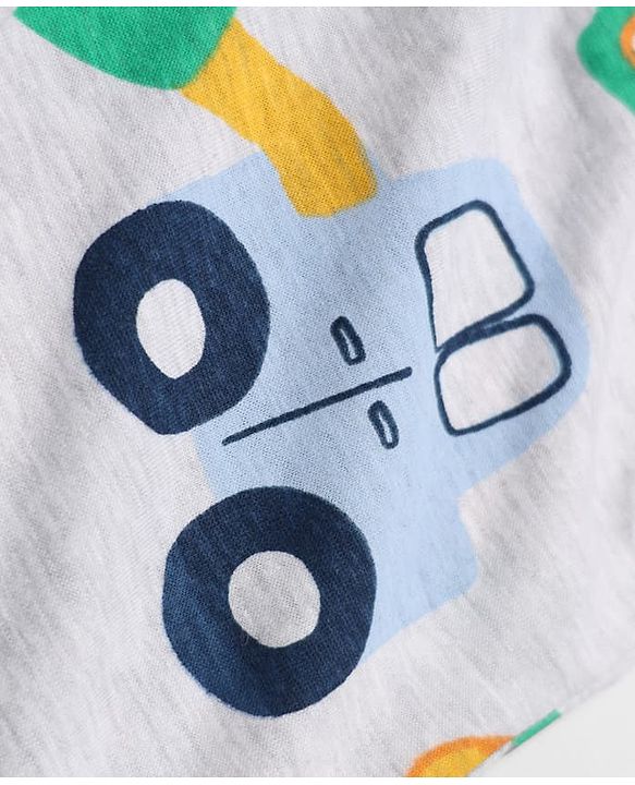 Babyhug Cotton Jersey Knit Full Length Lounge Pants With Vehicles & Fun Time Text Print Pack of 2 - Blue & Grey
