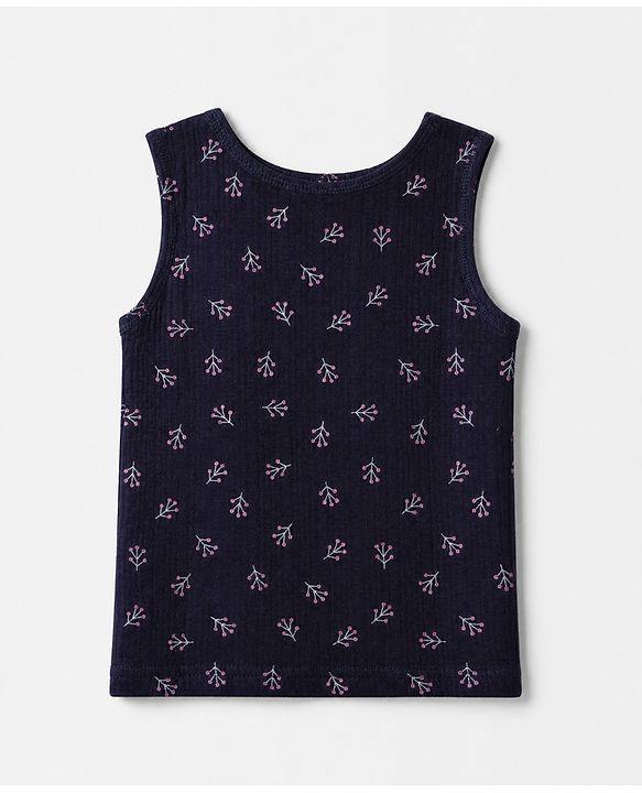 Babyhug Cotton Mixes Knit Full Sleeves Vests & Pant Thermal Inner Wear with Floral Print - Navy Blue