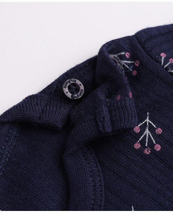 Babyhug Cotton Mixes Knit Full Sleeves Vests & Pant Thermal Inner Wear with Floral Print - Navy Blue