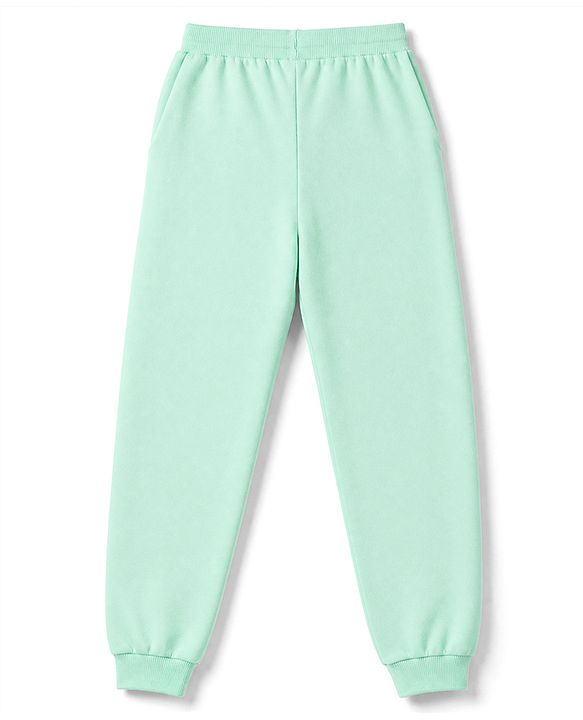 Babyhug 100% Cotton Terry Knit Full Length Lounge Pants With Text Print - Light Green